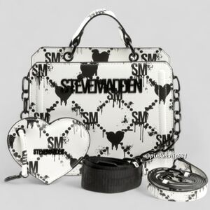STEVE MADDEN BEVELYN HEARTD SATCHEL CROSSBODY BAG W COIN PURSE HALLOWEEN WHITE